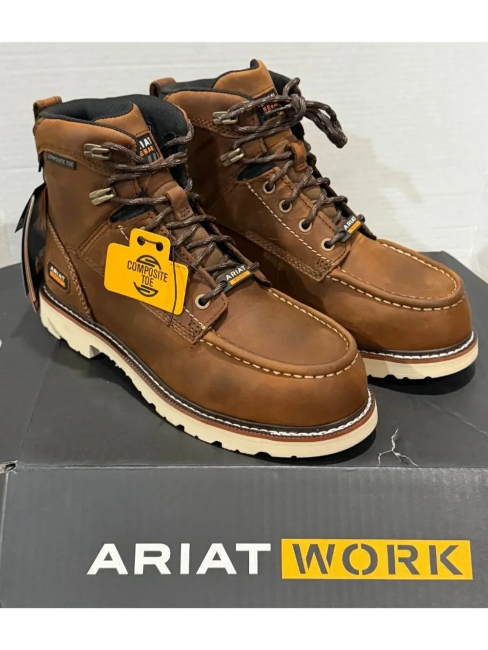 NWT Womens Ariat Composite Toe Boots Rebar Lift H20 Sz 8 Brown Moc Toe 10053821